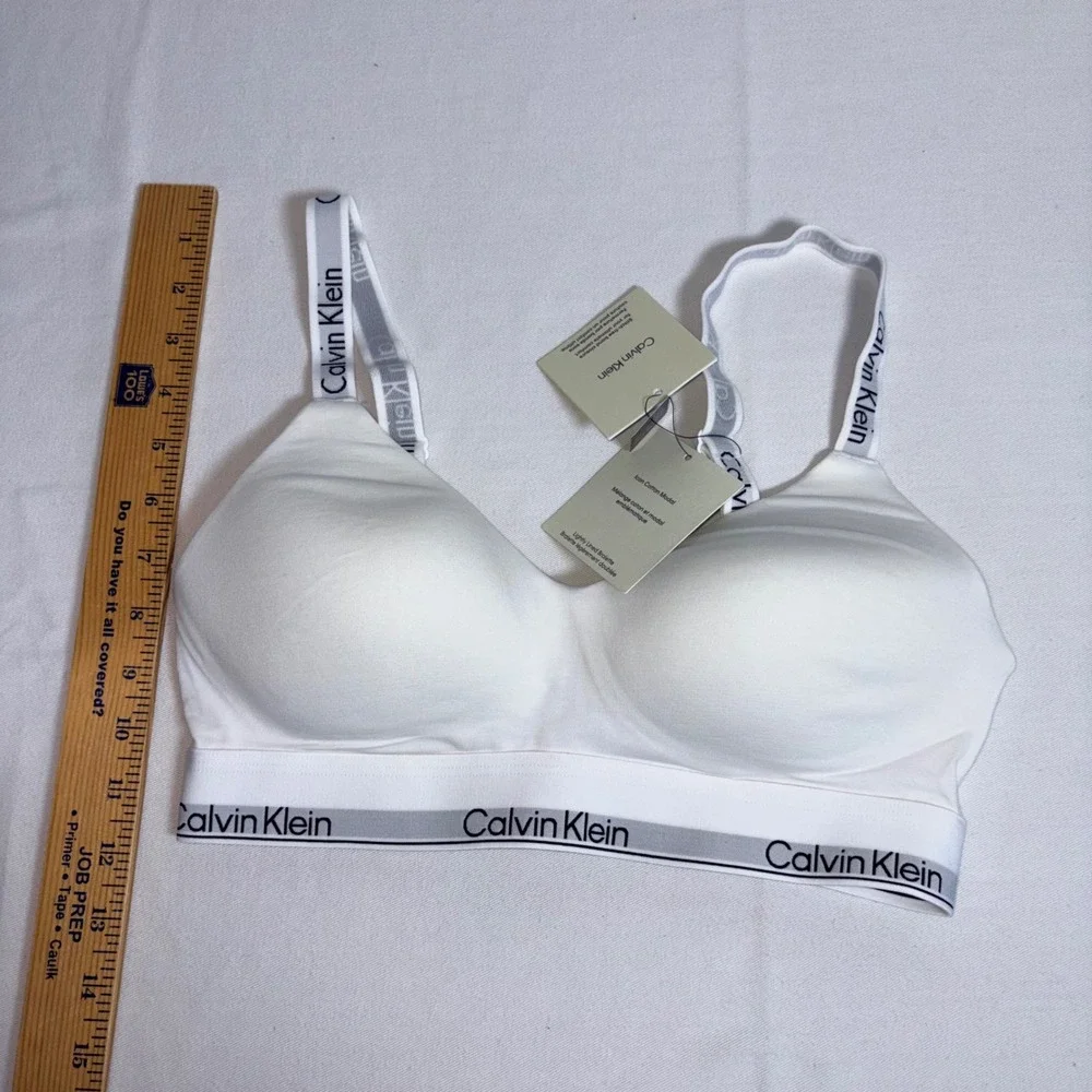 Calvin Klein Bralette Medium White NEW Icon Cotton Modal Logo Straps